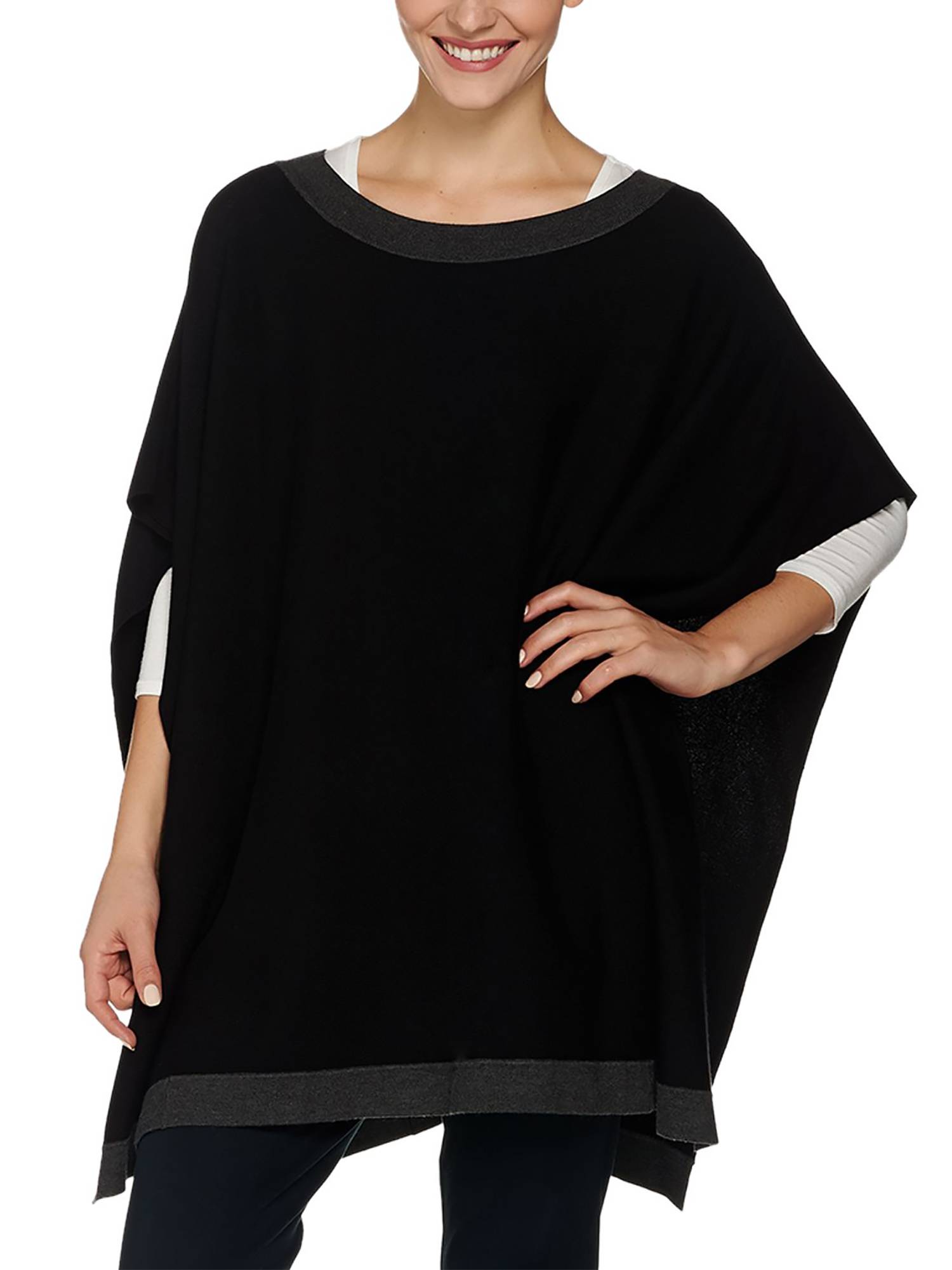 LOUIS DELL’OLIO Size S Whisper Knit Poncho BLACK / CHARCOAL – NYC Moda ...