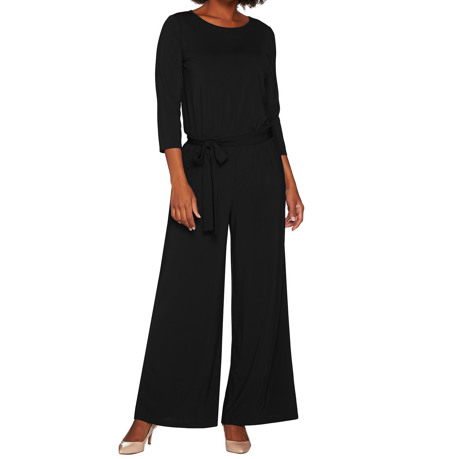 JOAN RIVERS Size 1X Regular Length Jersey Knit Jumpsuit with 3/4 ...