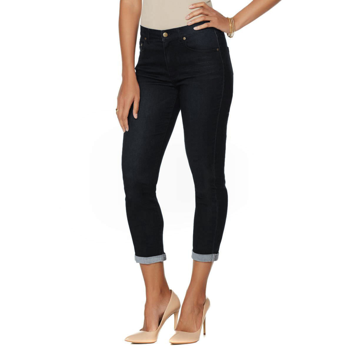 DIANE GILMAN Size 8 SuperStretch Lite Cuffed Cropped Skinny Jeans BLACK ...